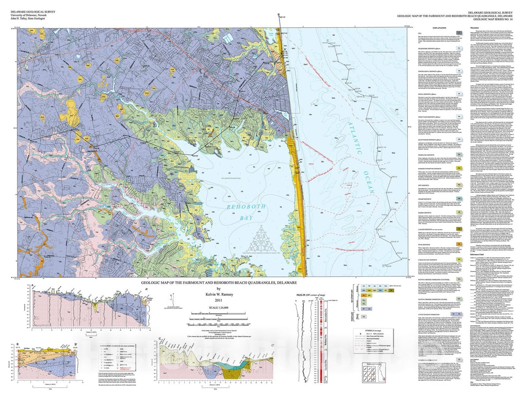 Map : Geologic map of the Fairmount and Rehoboth Beach quadrangles, Delaware, 2011 Cartography Wall Art :