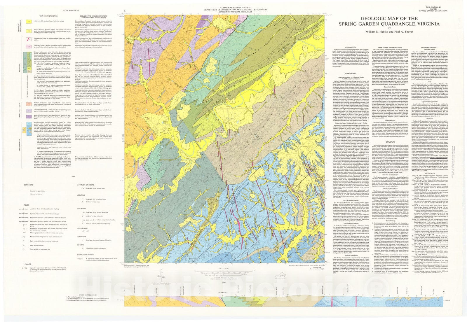 Map : Geologic map of the Spring Garden quadrangle, Virginia, 1983 Cartography Wall Art :