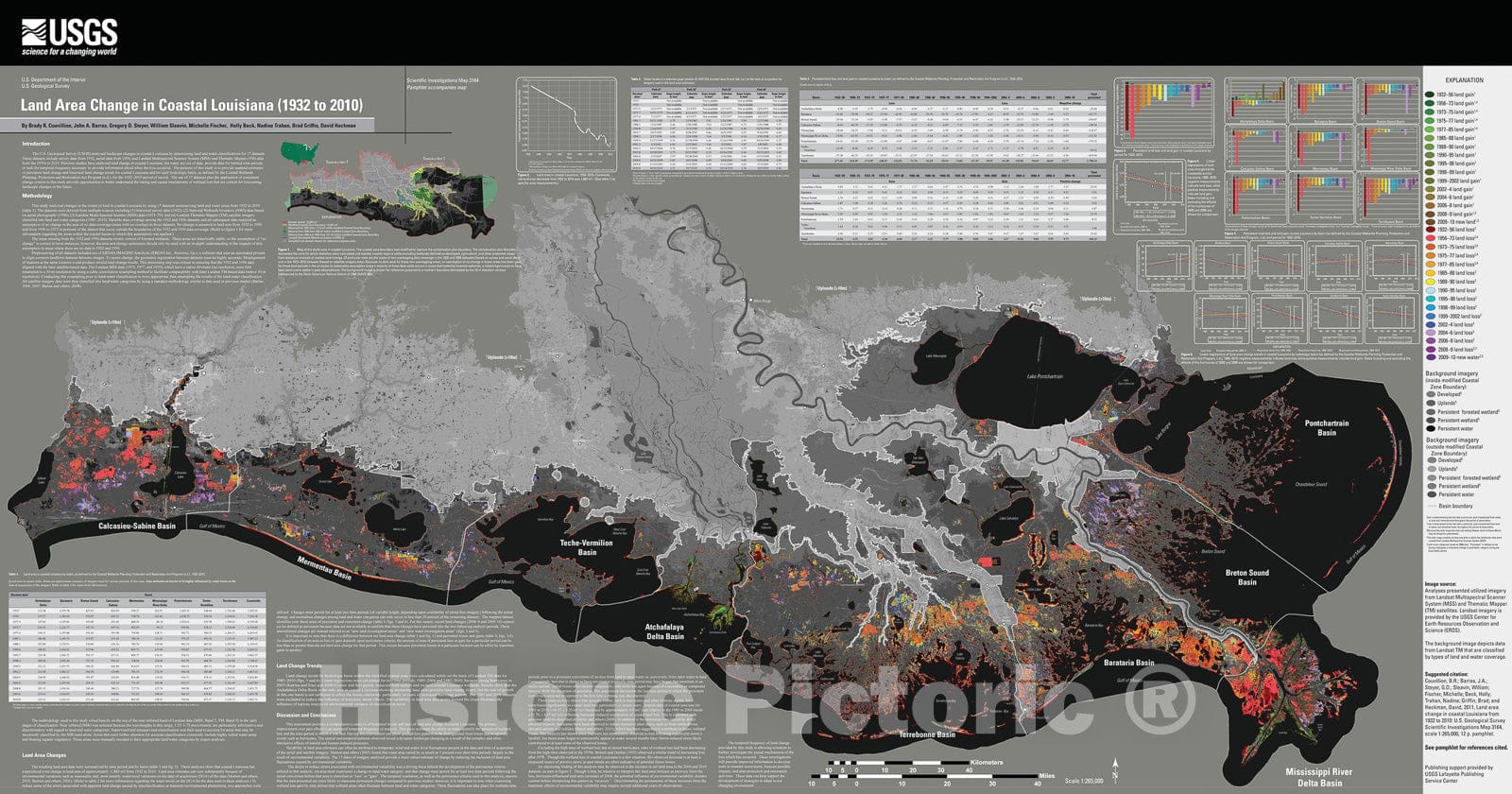 Map : Land area change in coastal Louisiana from 1932 to 2010, 2011 Cartography Wall Art :