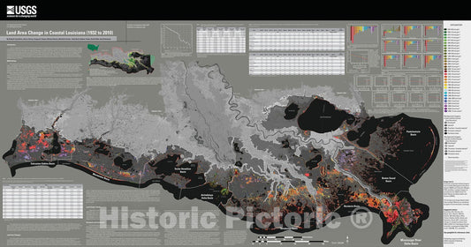 Map : Land area change in coastal Louisiana from 1932 to 2010, 2011 Cartography Wall Art :