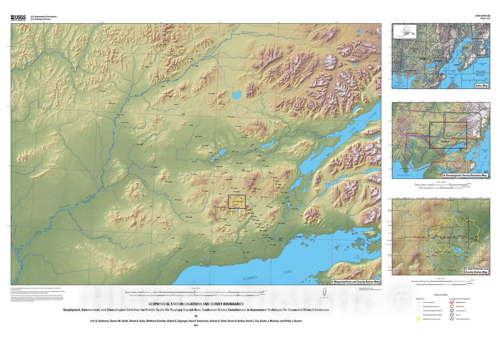 Map : Geophysical, geochemical, and mineralogical data from the Pebble Cu-Au-Mo porphyry deposit area, southwest Alaska: contributions t, 2011 Cartography Wall Art :