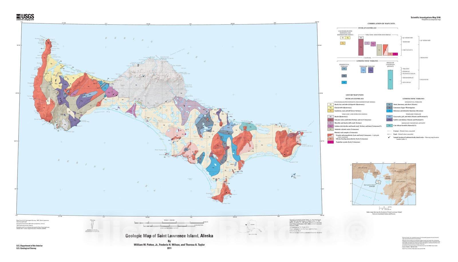 Map : Geologic map of Saint Lawrence Island, Alaska, 2011 Cartography Wall Art :