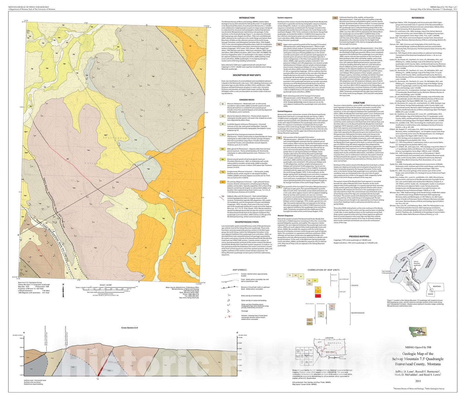 Map : Geologic map of the Selway Mountain 7.5' quadrangle, Beaverhead County, Montana, 2011 Cartography Wall Art :