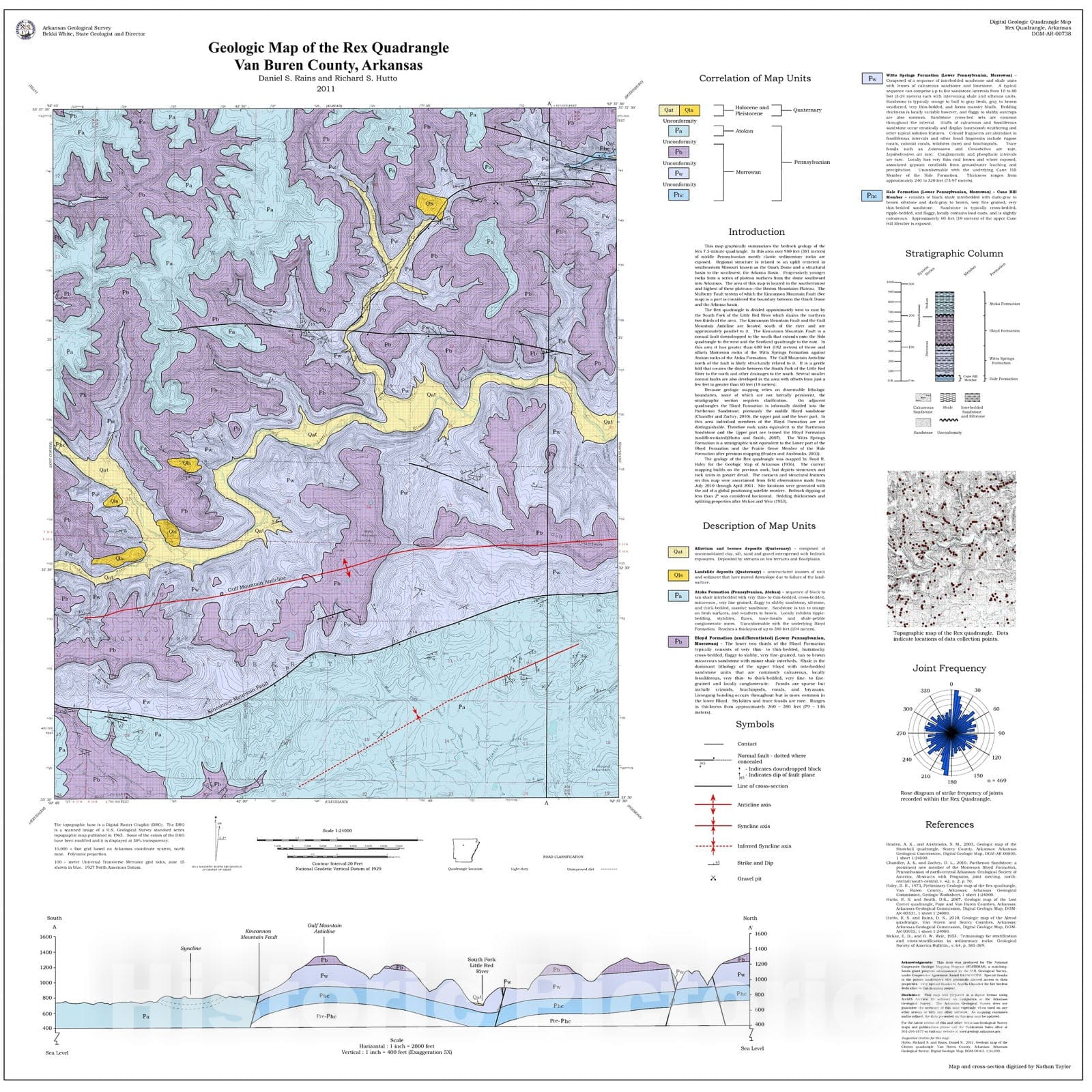 Map : Geologic map of the Rex Quadrangle, Van Buren County, Arkansas, 2011 Cartography Wall Art :