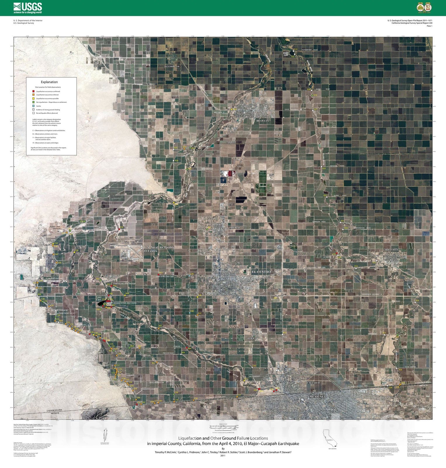 Map : Liquefaction and other ground failures in Imperial County, California, from the April 4, 2010, El Mayor-Cucapah earthquake, 2011 Cartography Wall Art :