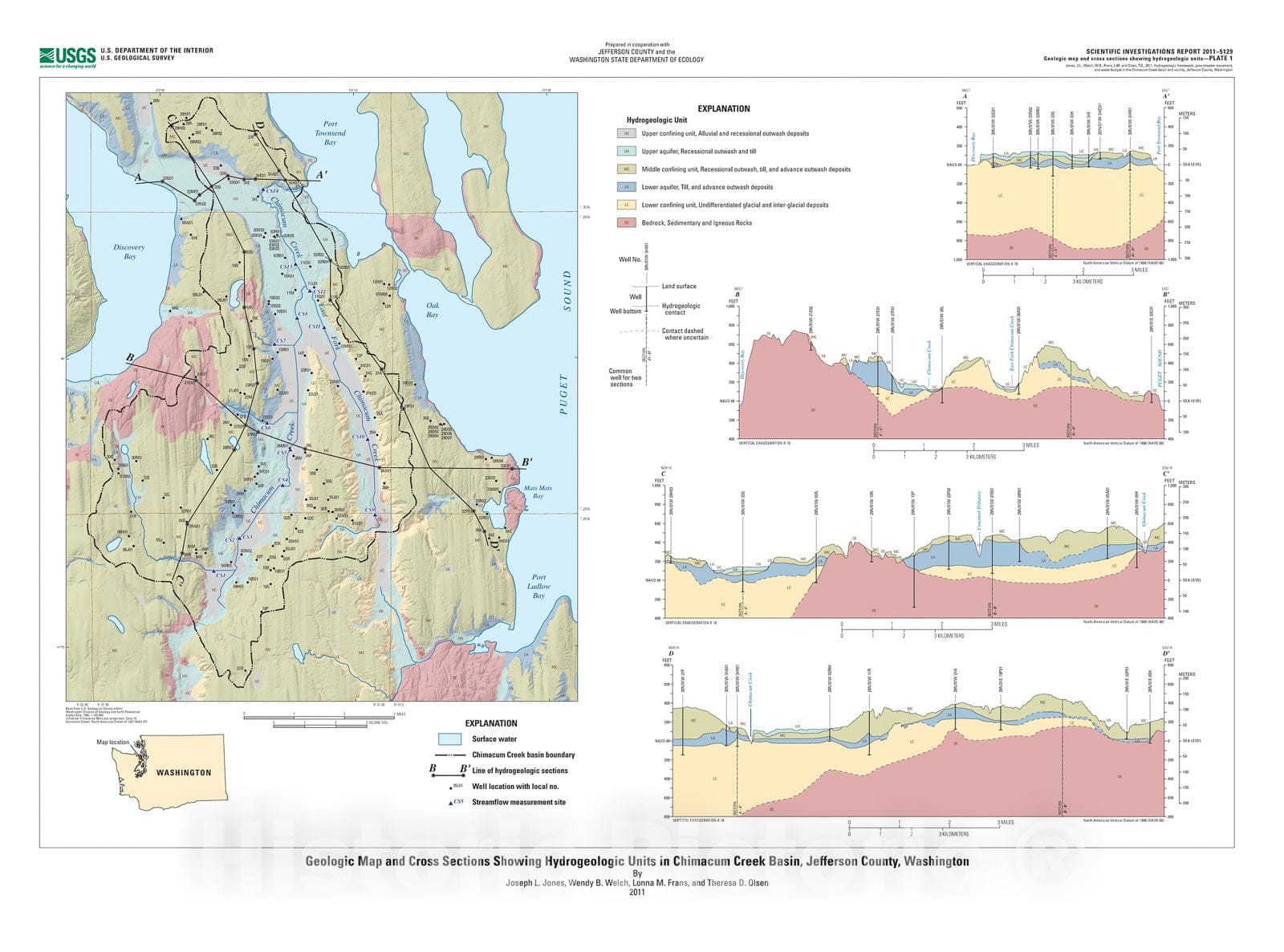 Map : Hydrogeologic framework, groundwater movement, and water budget in the Chimacum Creek Basin and vicinity, Jefferson County, Washington, 2011 Cartography Wall Art :