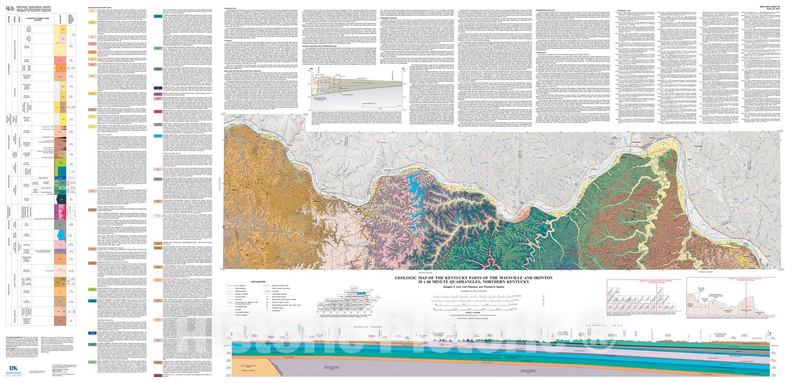 Map : Geologic map of the Kentucky parts of the Maysville and Ironton thirty x sixty minute quadrangles, northern Kentucky, 2010 Cartography Wall Art :