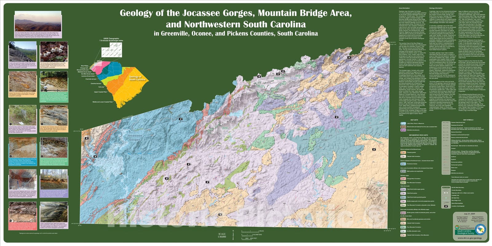 Map : Geology of the Jocassee Gorges, Mountain Bridge Area, and Northwestern South Carolina in Greenville, Oconee, and Pickens Counties, South Carolina, 2009 Cartography Wall Art :