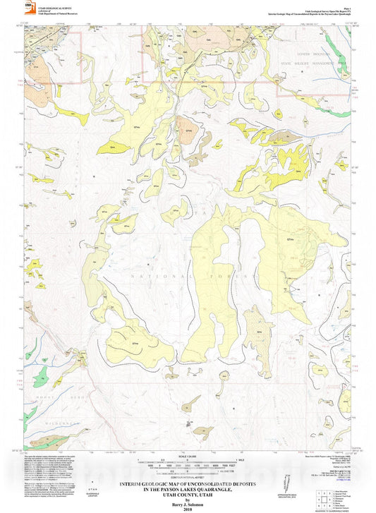 Map : Interim geologic map of unconsolidated deposits in the Payson Lakes quadrangle, Utah and Juab Counties, Utah, 2010 Cartography Wall Art :