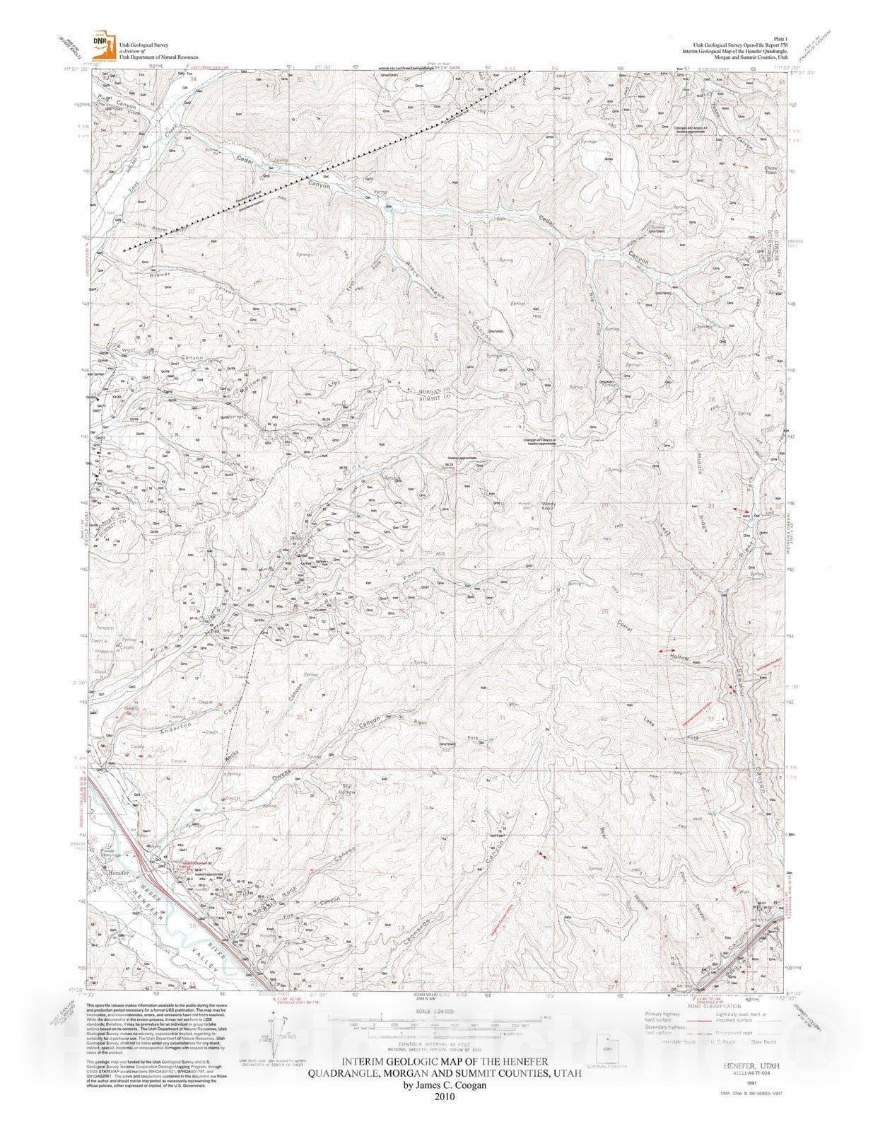 Map : Interim geologic map of the Henefer quadrangle, Morgan and Summit Counties, Utah, 2010 Cartography Wall Art :