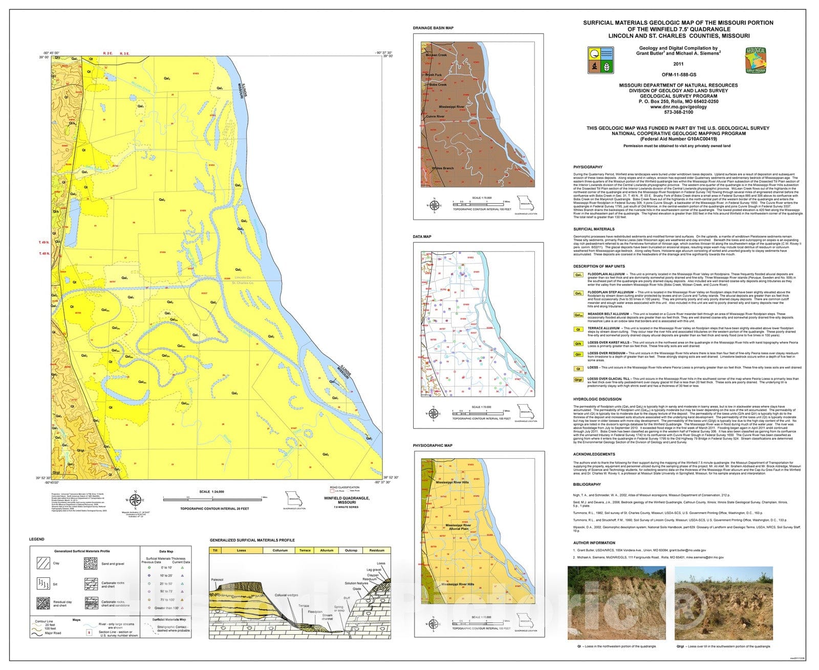 Map : Surficial material geologic map of the Missouri portion of the Winfield 7.5' quadrangle Lincoln and St. Charles counties, Missouri, 2011 Cartography Wall Art :