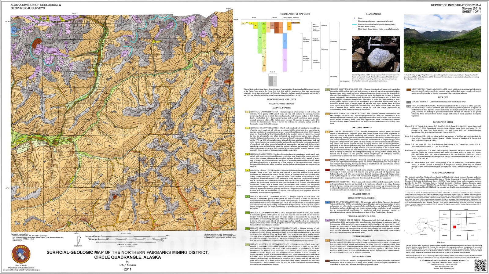 Map : Surficial-geologic map of the northern Fairbanks mining district, Circle Quadrangle, Alaska, 2011 Cartography Wall Art :