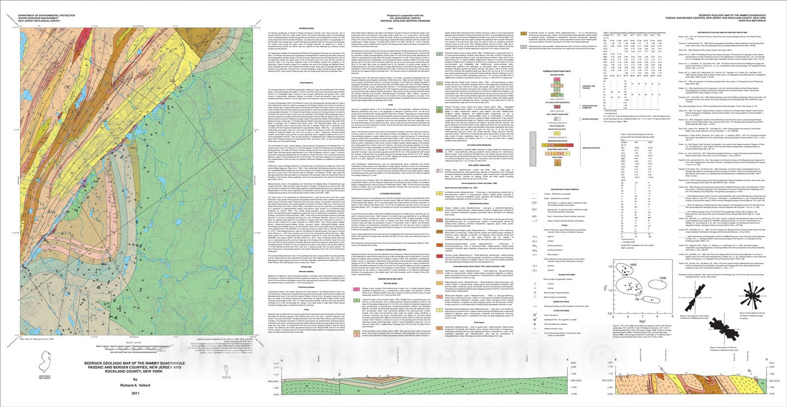 Map : Bedrock geologic map of the Ramsey quadrangle, Passaic and Bergen counties, New Jersey and Rockland county, New York, 2011 Cartography Wall Art :