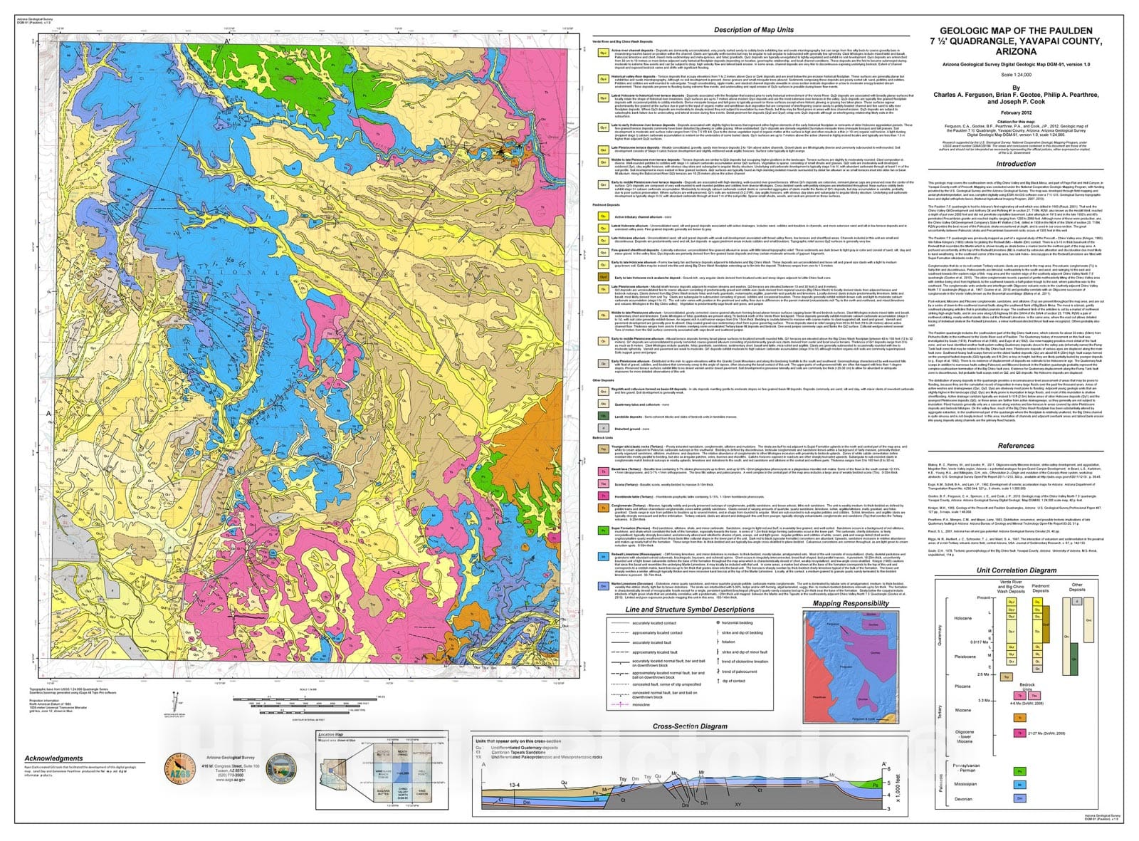 Map : Geologic map of the Paulden seven 1/2' Quadrangle, Yavapai County, Arizona, 2011 Cartography Wall Art :