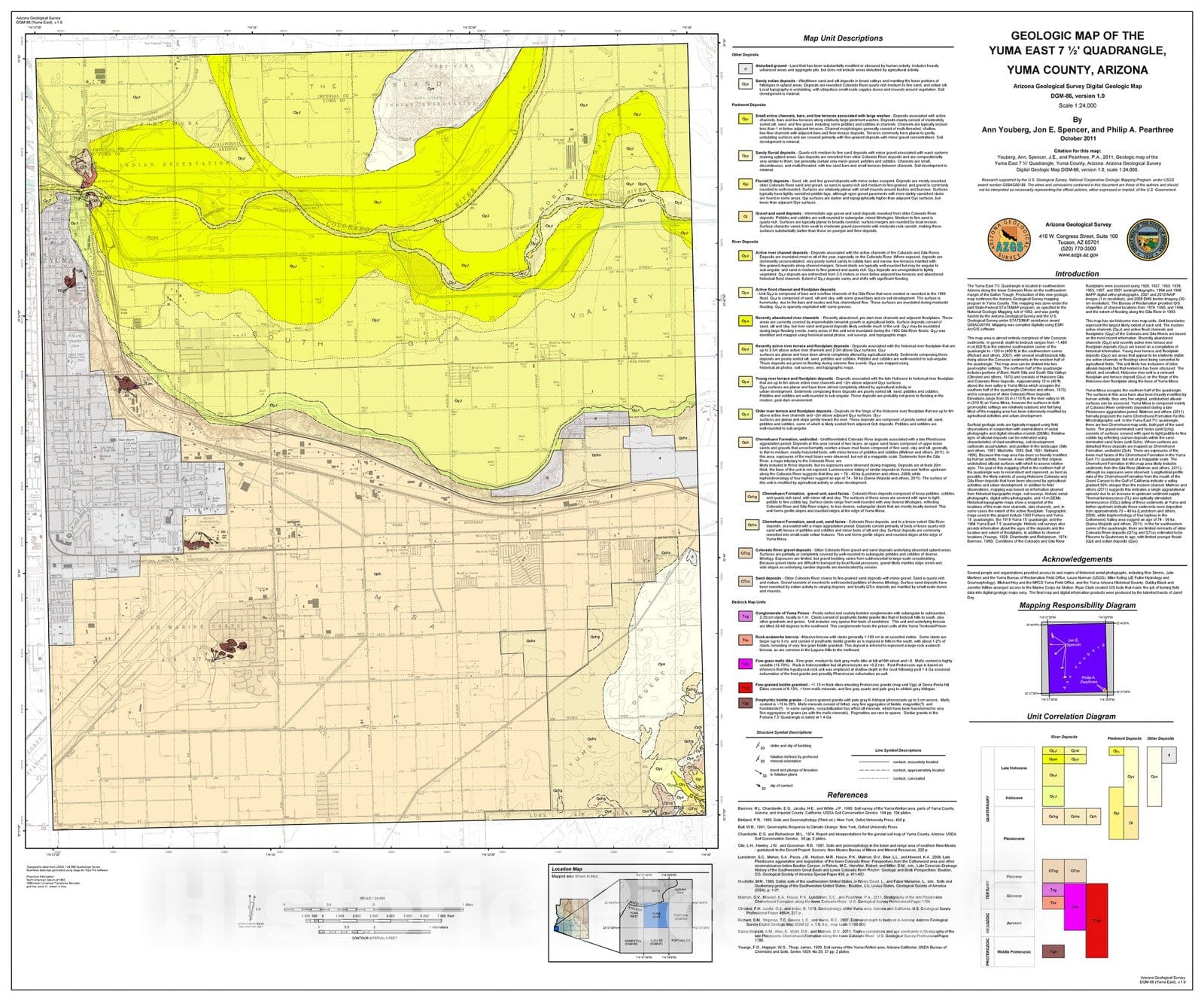 Map : Geologic map of the Yuma East seven 1/2' Quadrangle, Yuma County, Arizona, 2011 Cartography Wall Art :