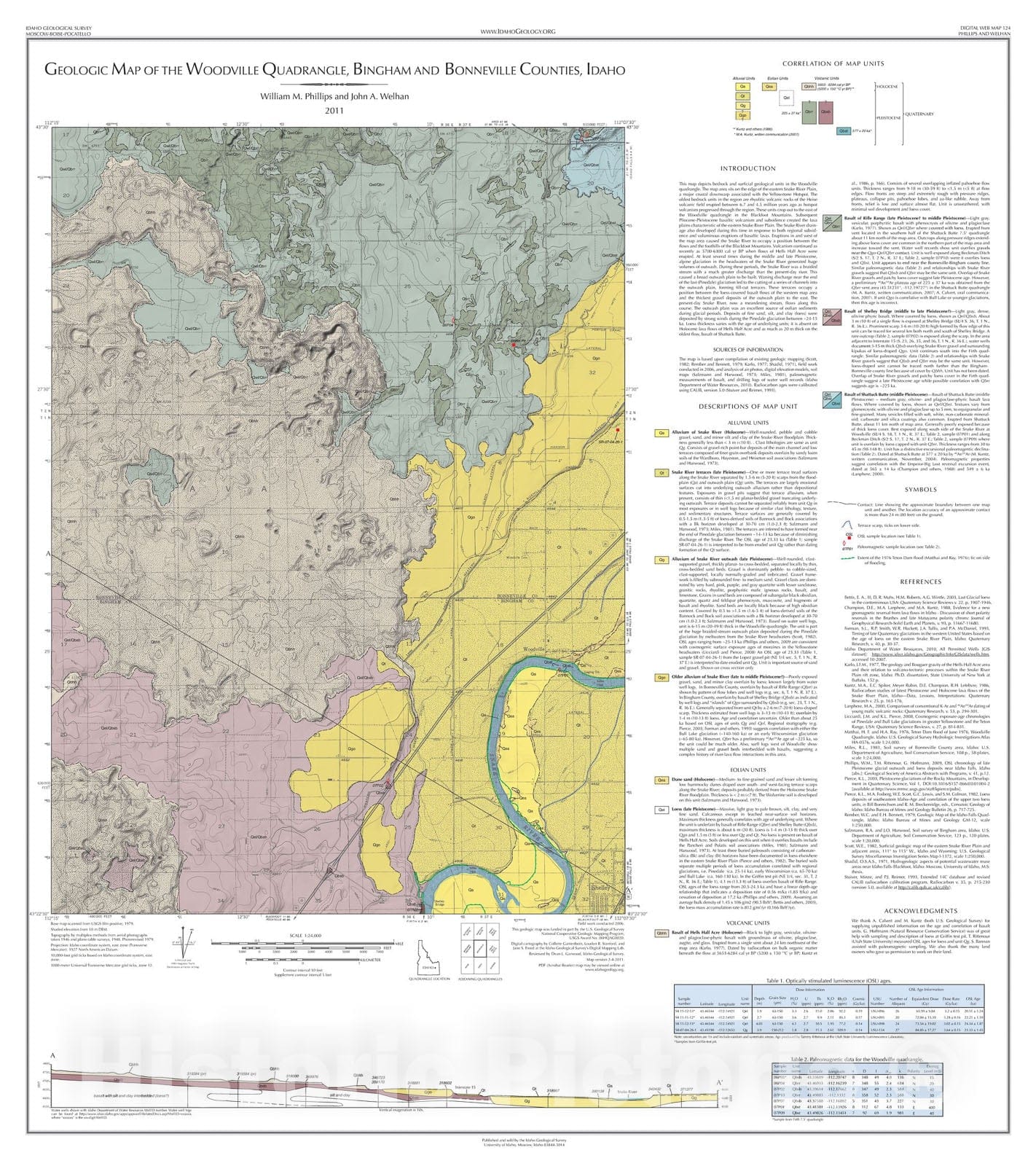 Map : Geologic Map of the Woodville Quadrangle, Bingham and Bonneville Counties, Idaho, 2011 Cartography Wall Art :