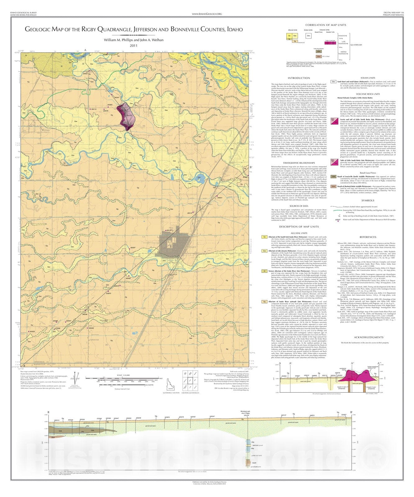 Map : Geologic Map of the Rigby Quadrangle, Jefferson and Bonneville Counties, Idaho, 2011 Cartography Wall Art :