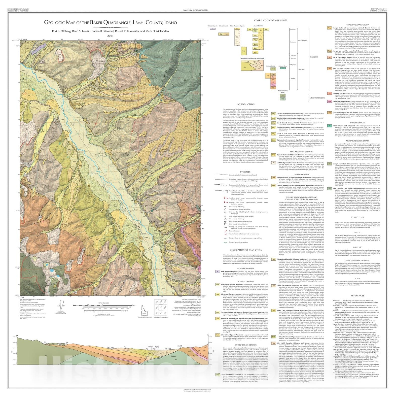 Map : Geologic Map of the Baker Quadrangle, Lemhi County, Idaho, 2011 Cartography Wall Art :