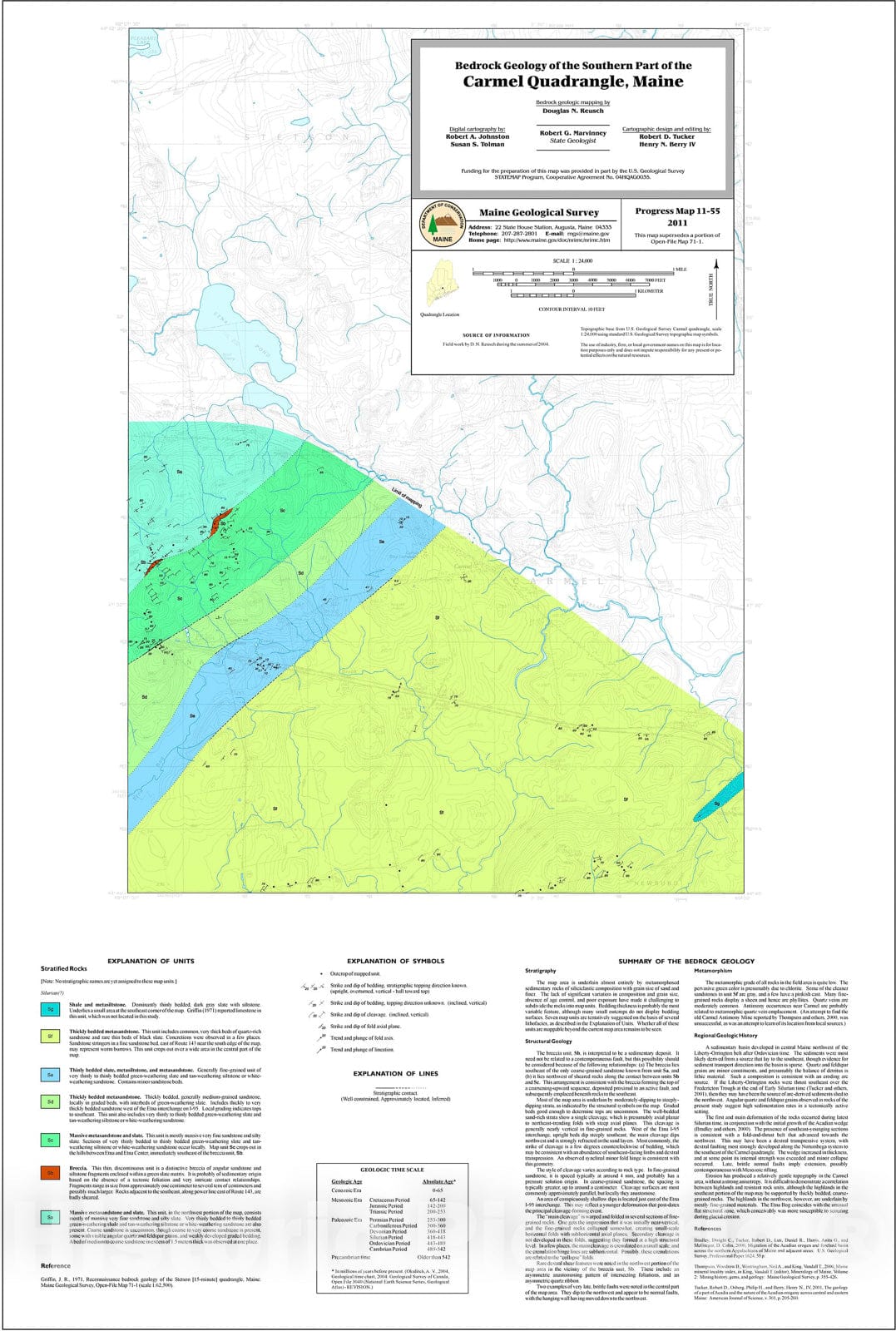 Map : Bedrock geology of the southern part of the Carmel quadrangle, Maine, 2011 Cartography Wall Art :