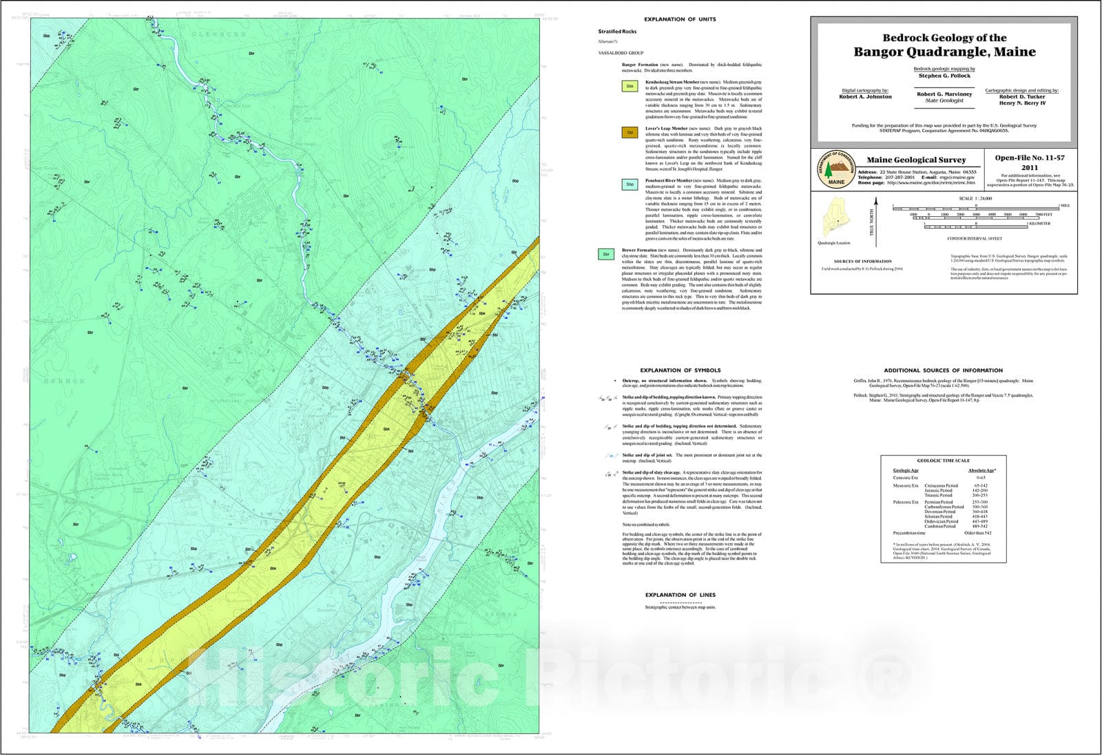 Map : Bedrock geology of the Bangor quadrangle, Maine, 2011 Cartography Wall Art :