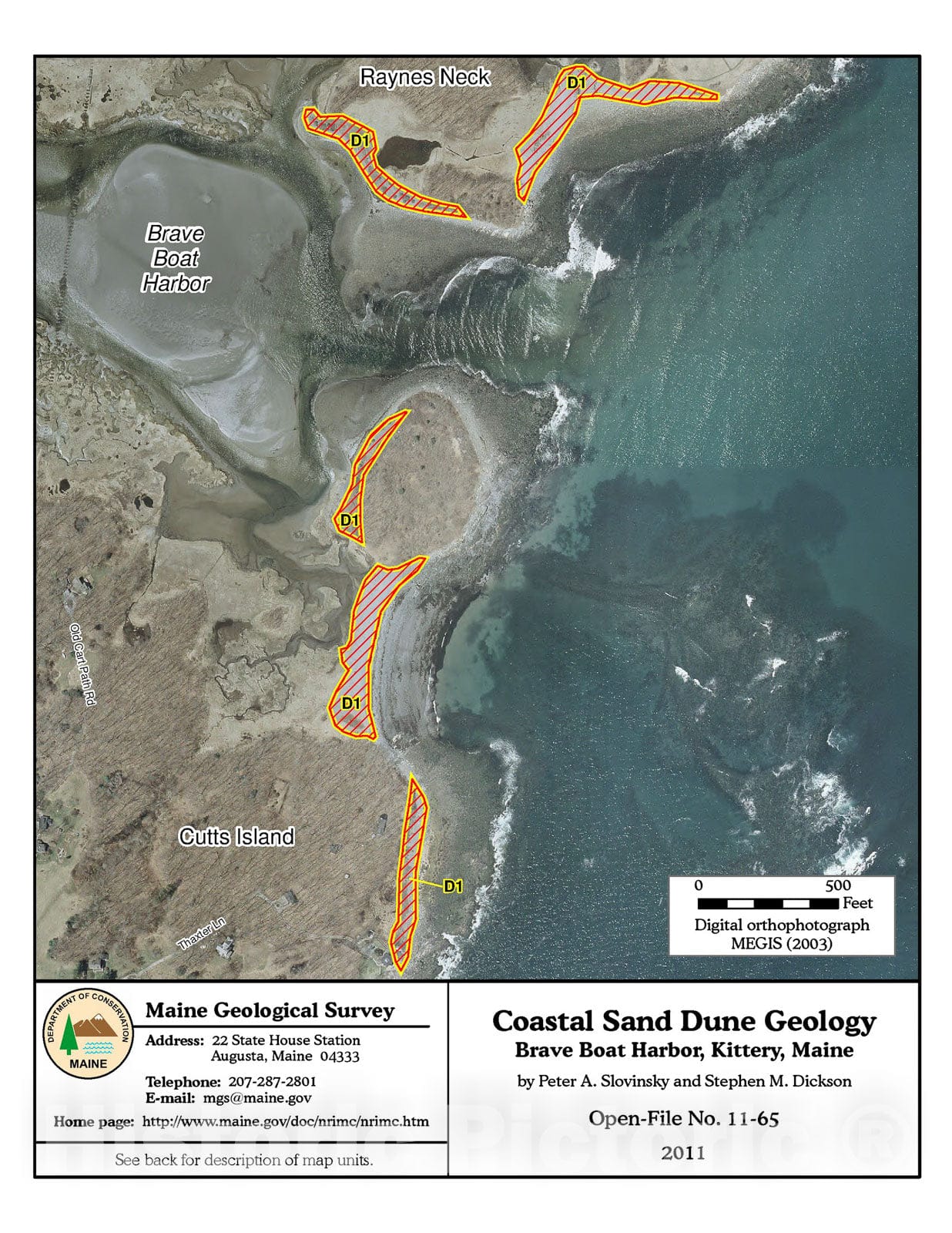 Map : Coastal Sand Dune Geology: Brave Boat Harbor, Kittery, Maine, 2011 Cartography Wall Art :