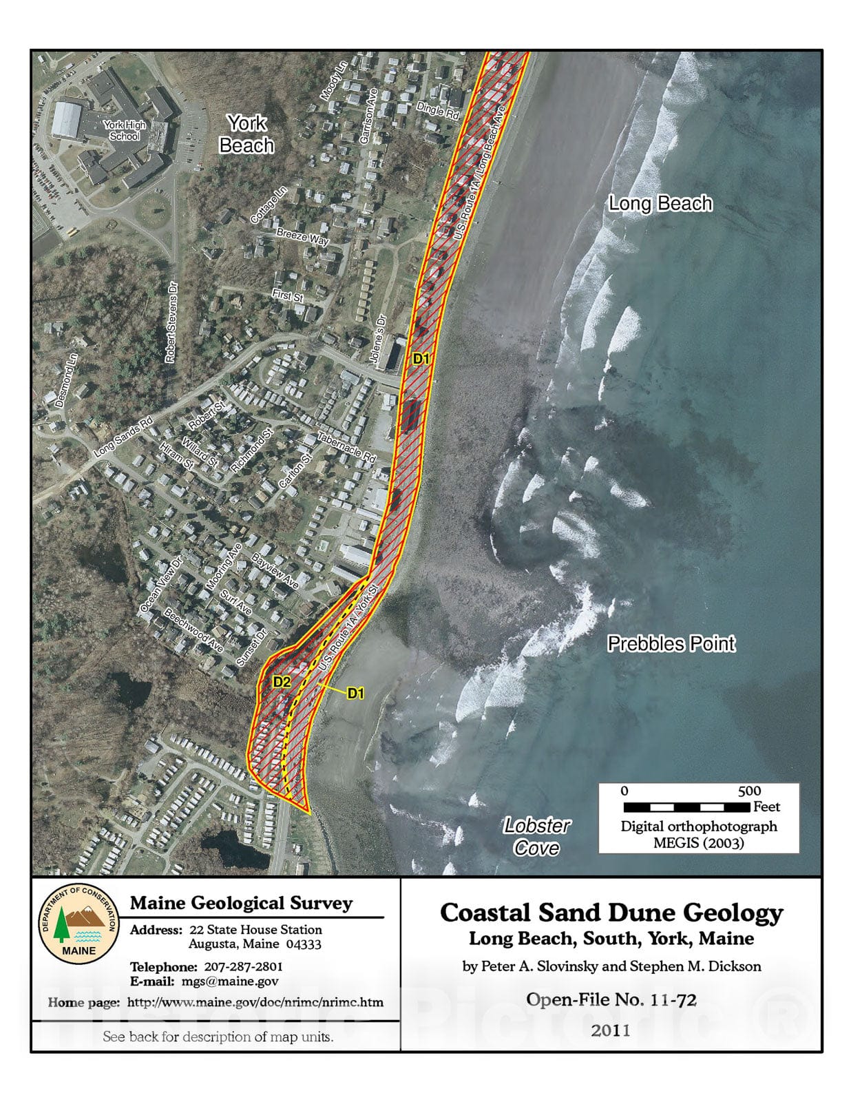 Map : Coastal Sand Dune Geology: Long Beach South, York, Maine, 2011 Cartography Wall Art :