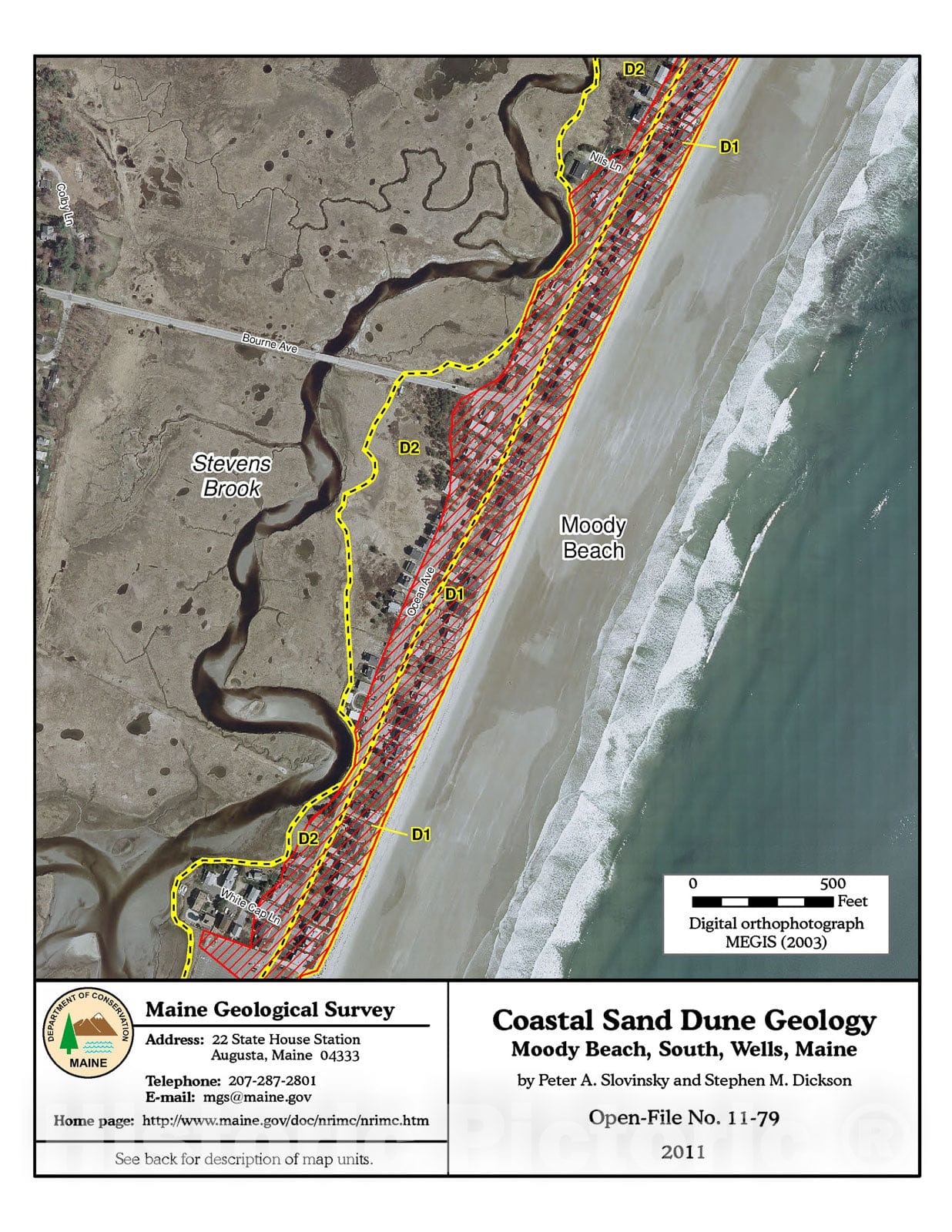 Map : Coastal Sand Dune Geology: Moody Beach South, Wells, Maine, 2011 Cartography Wall Art :