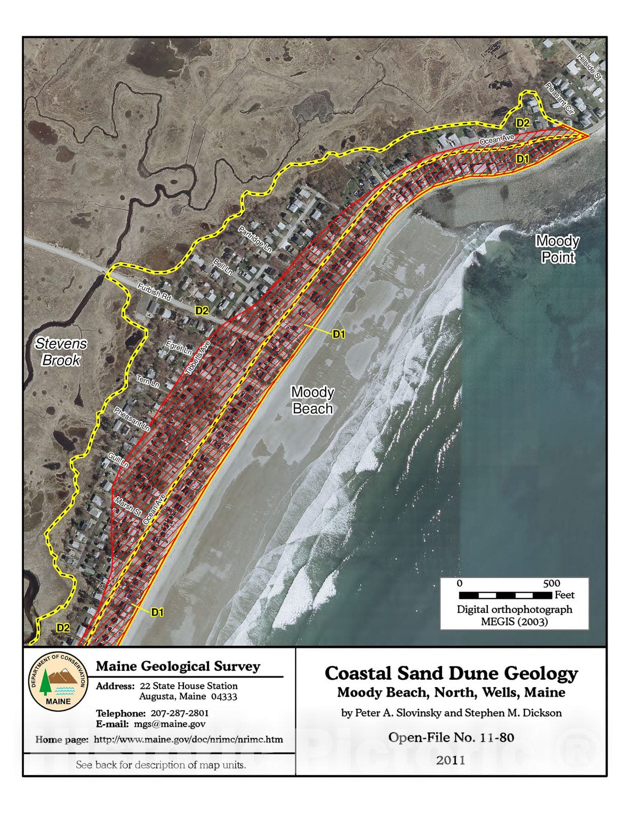Map : Coastal Sand Dune Geology: Moody Beach North, Wells, Maine, 2011 Cartography Wall Art :