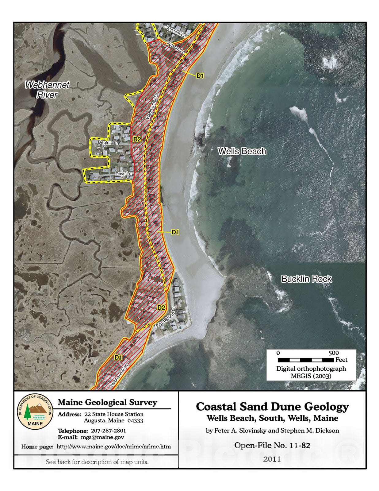 Map : Coastal Sand Dune Geology: Wells Beach South, Wells, Maine, 2011 Cartography Wall Art :