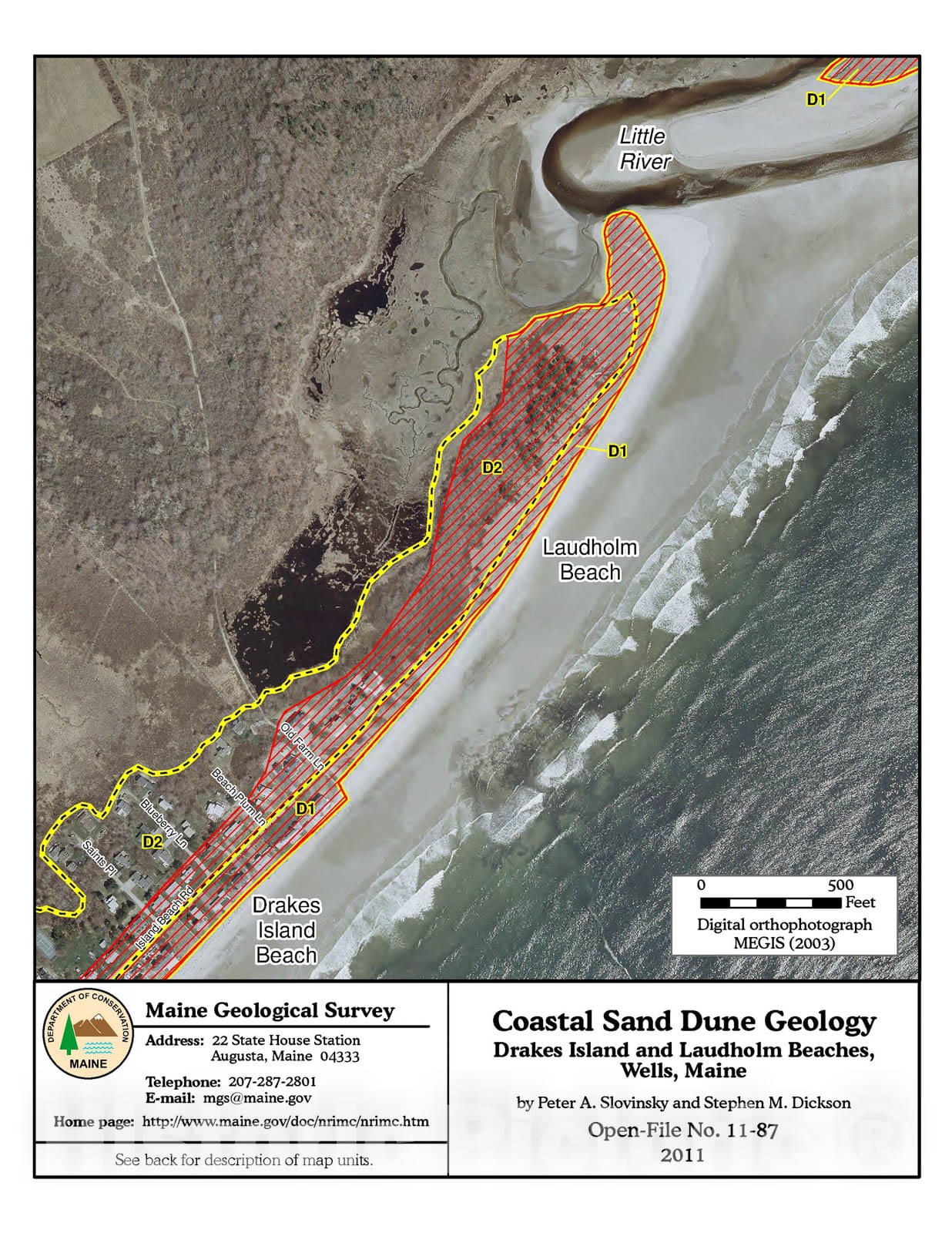 Map : Coastal Sand Dune Geology: Drakes Island and Laudholm Beaches, Wells, Maine, 2011 Cartography Wall Art :