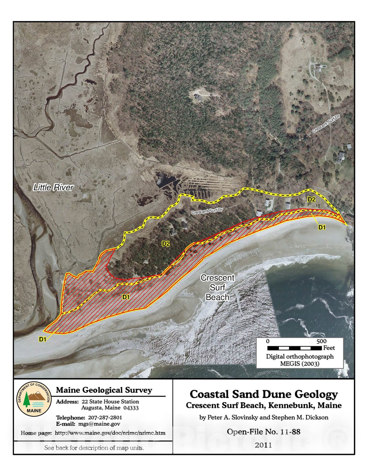 Map : Coastal Sand Dune Geology: Crescent Surf Beach, Kennebunk, Maine, 2011 Cartography Wall Art :