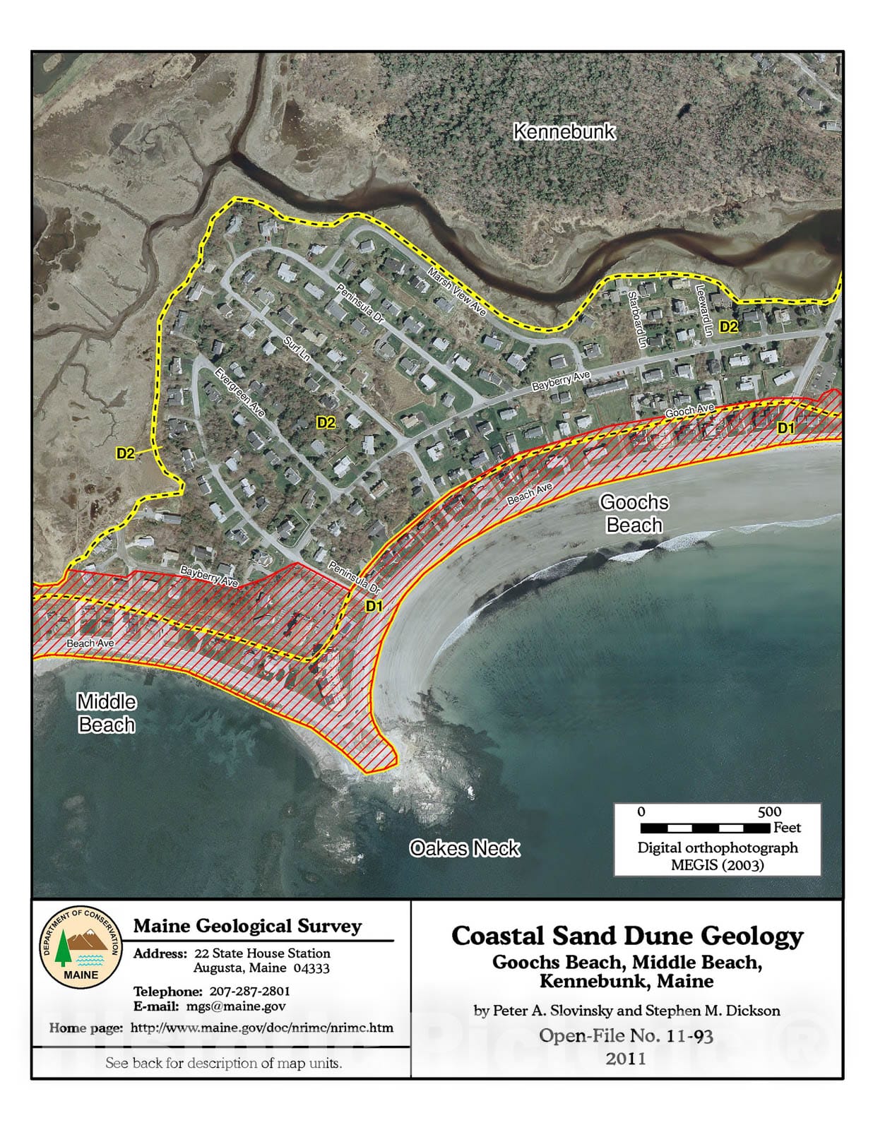 Map : Coastal Sand Dune Geology: Goochs Beach, Middle Beach, Kennebunk, Maine, 2011 Cartography Wall Art :