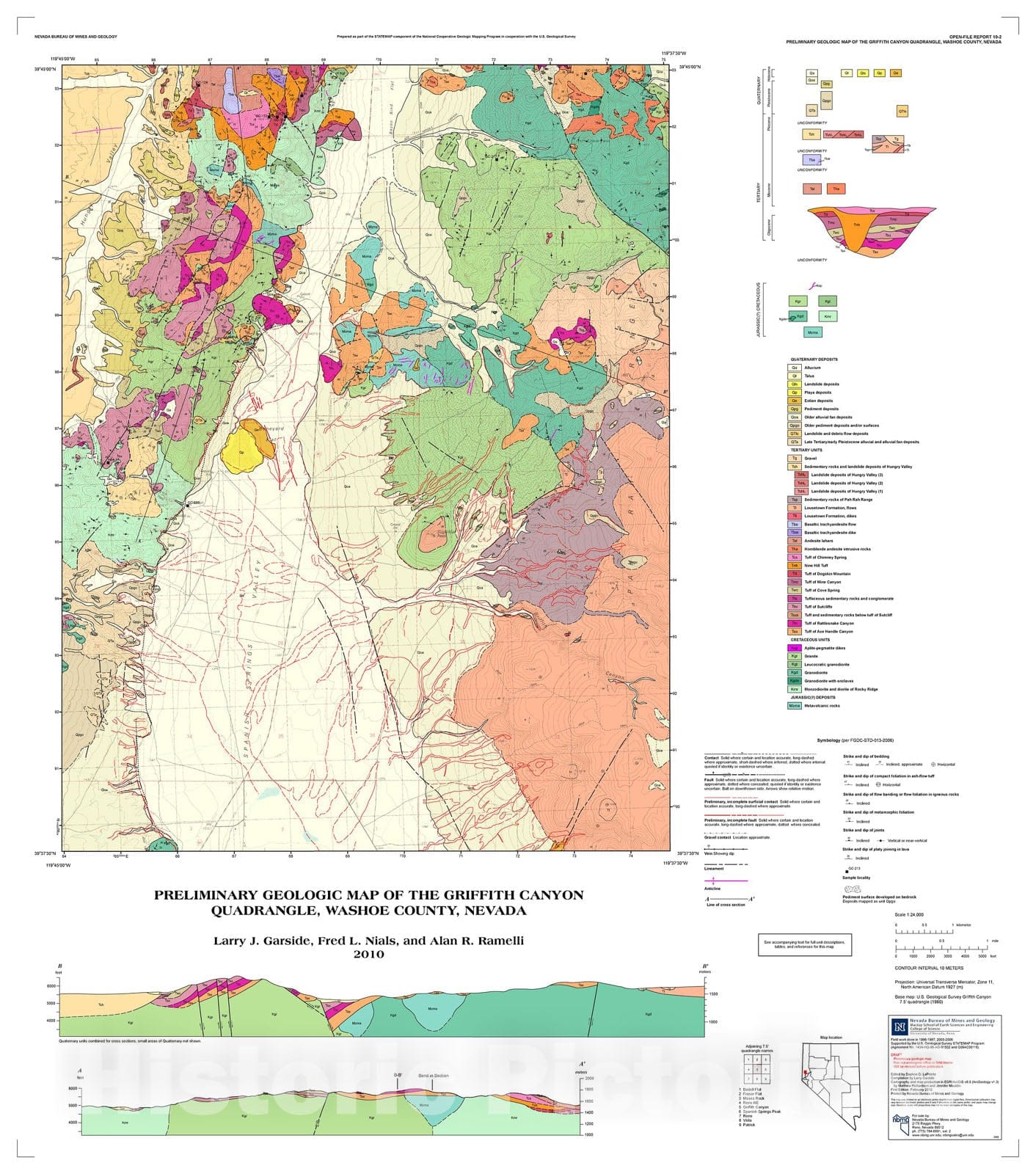 Map : Preliminary geologic map of the Griffith Canyon quadrangle, Washoe County, Nevada, 2010 Cartography Wall Art :