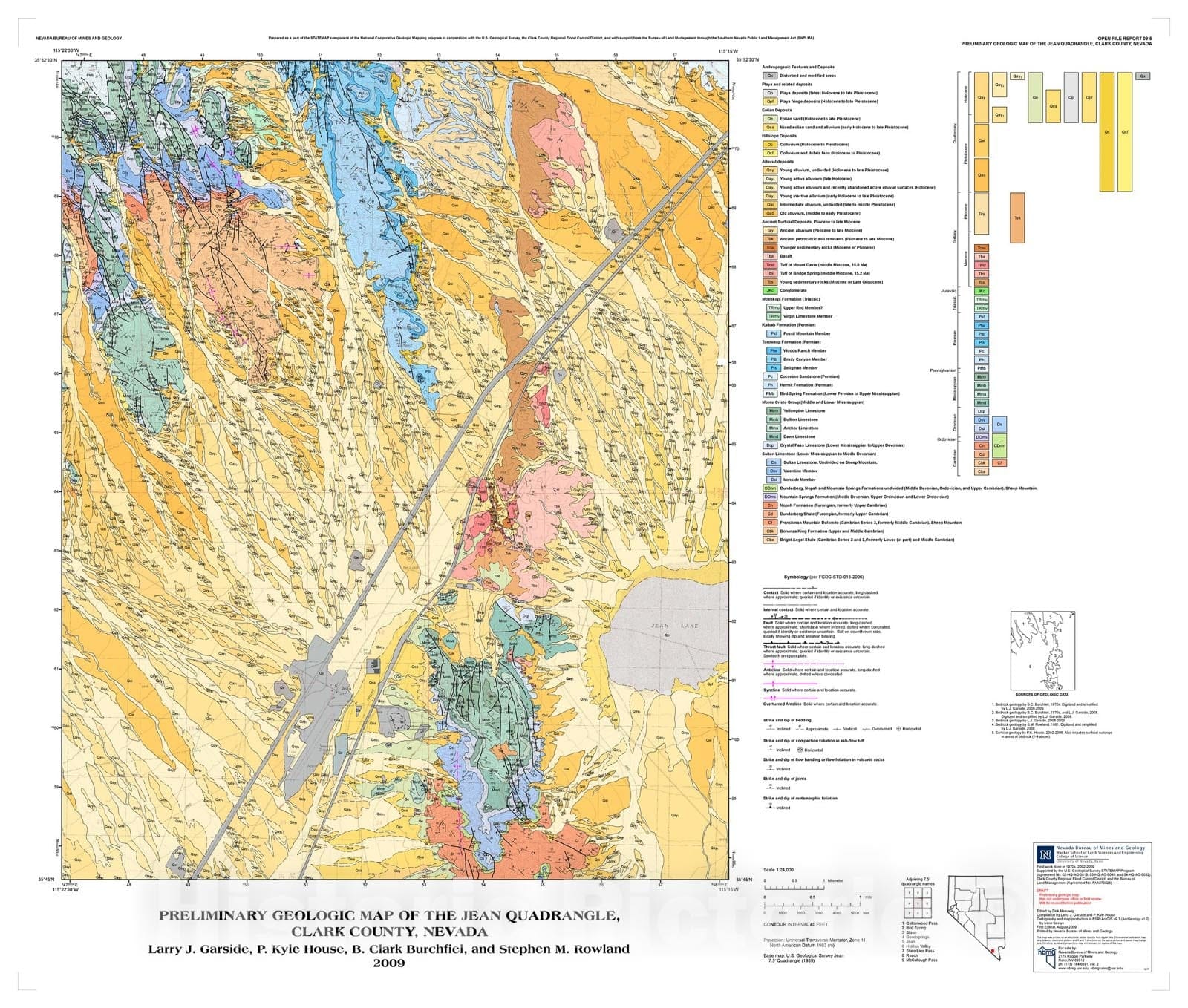 Map : Preliminary geologic map of the Jean quadrangle, Clark County, Nevada, 2009 Cartography Wall Art :