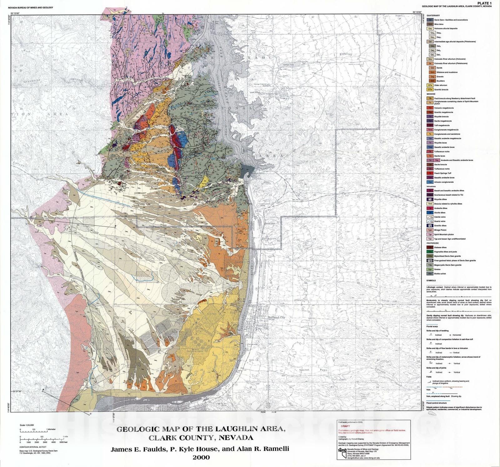 Map : Geologic map of the Laughlin area, Clark County, Nevada, 2000 Cartography Wall Art :