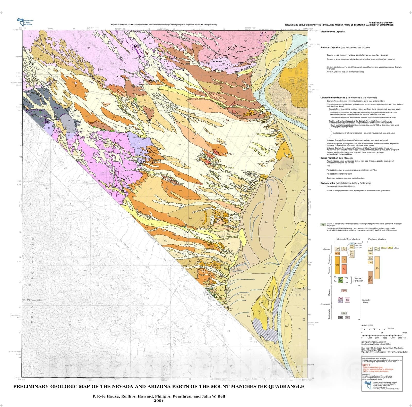 Map : Preliminary geologic map of the Nevada and Arizona parts of the Mount Manchester quadrangle, 2004 Cartography Wall Art :