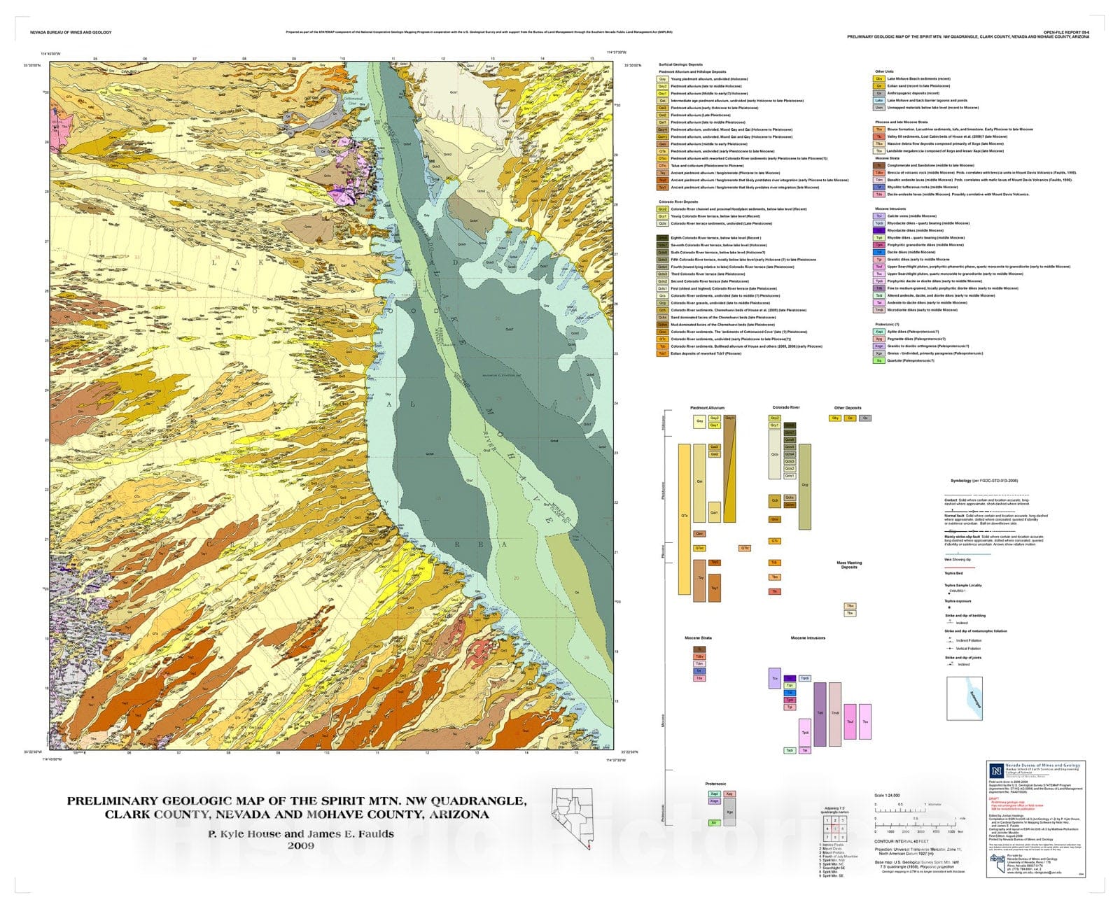 Map : Preliminary geologic map of the Spirit Mtn. NW quadrangle, Clark County, Nevada, and Mohave County, Arizona, 2009 Cartography Wall Art :