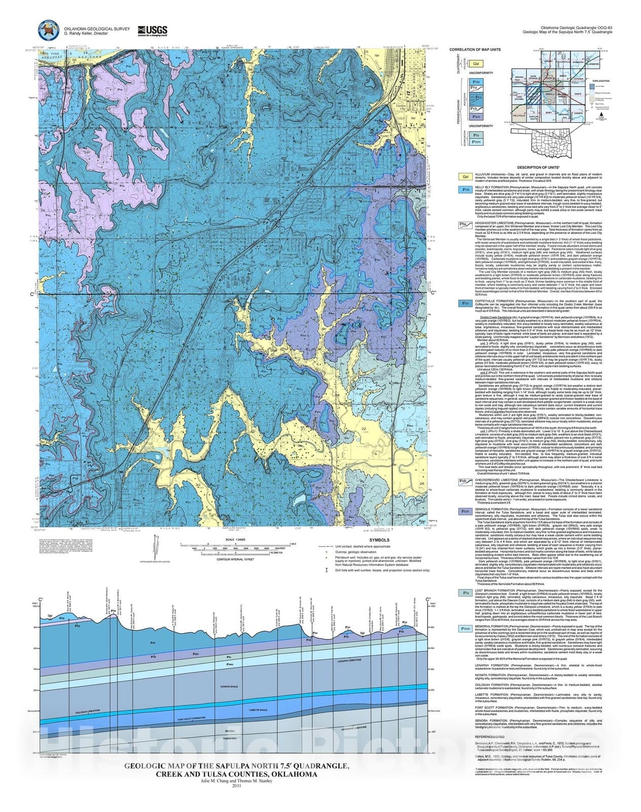 Map : Geologic Map of the Sapulpa North Quadrangle, Creek and Tulsa Counties, Oklahoma, 2011 Cartography Wall Art :