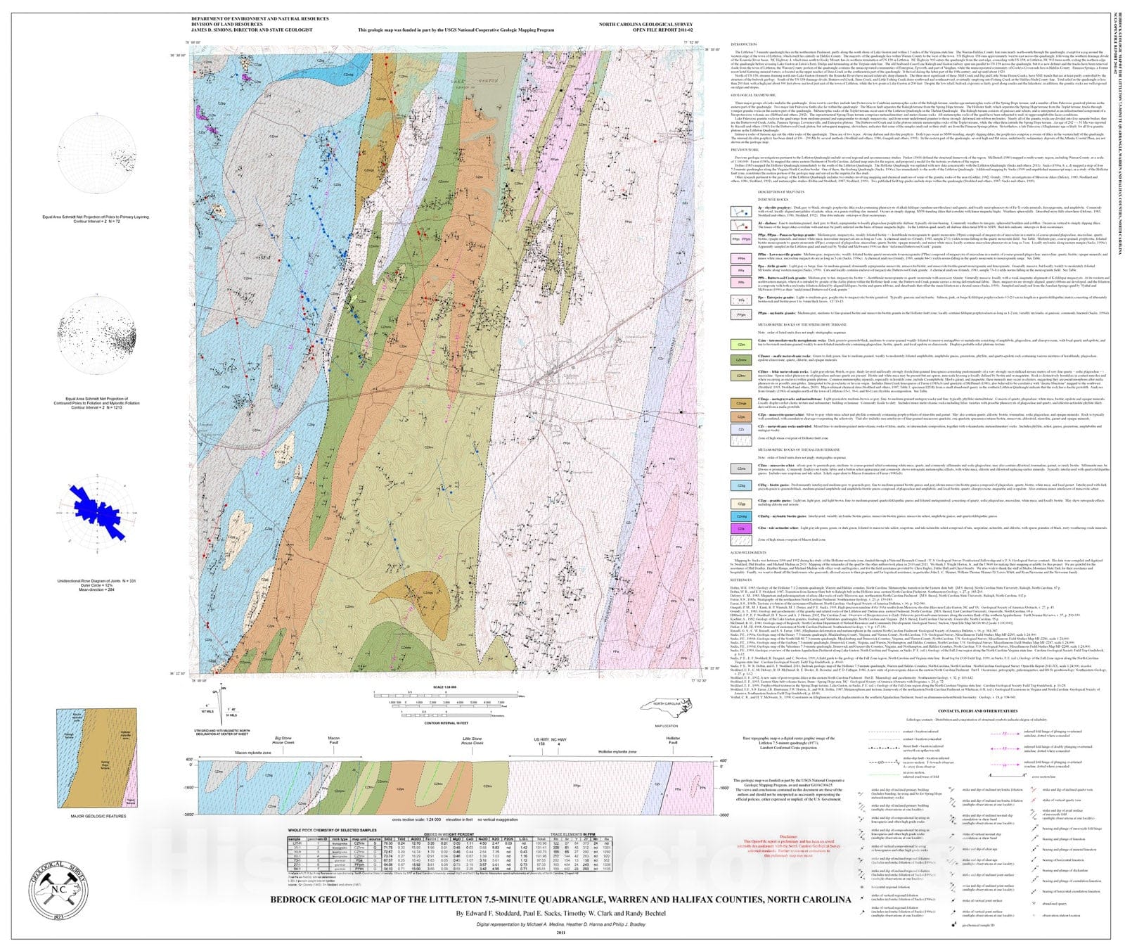 Map : Bedrock geologic map of the Littleton 7.5-minute quadrangle, Warren and Halifax Counties, North Carolina, 2011 Cartography Wall Art :