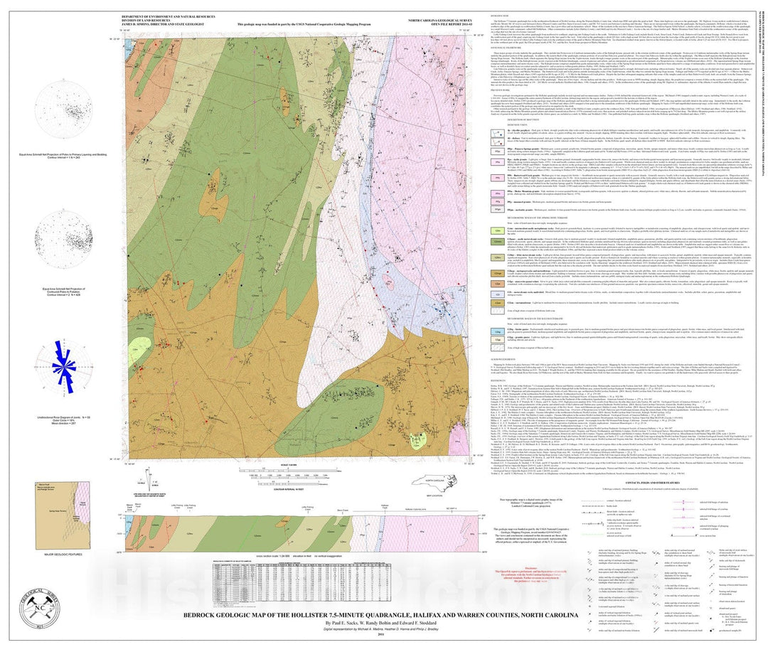 Map : Bedrock geologic map of the Hollister 7.5-minute quadrangle, Halifax and Warren Counties, North Carolina, 2011 Cartography Wall Art :