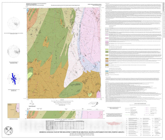 Map : Bedrock geologic map of the Hollister 7.5-minute quadrangle, Halifax and Warren Counties, North Carolina, 2011 Cartography Wall Art :