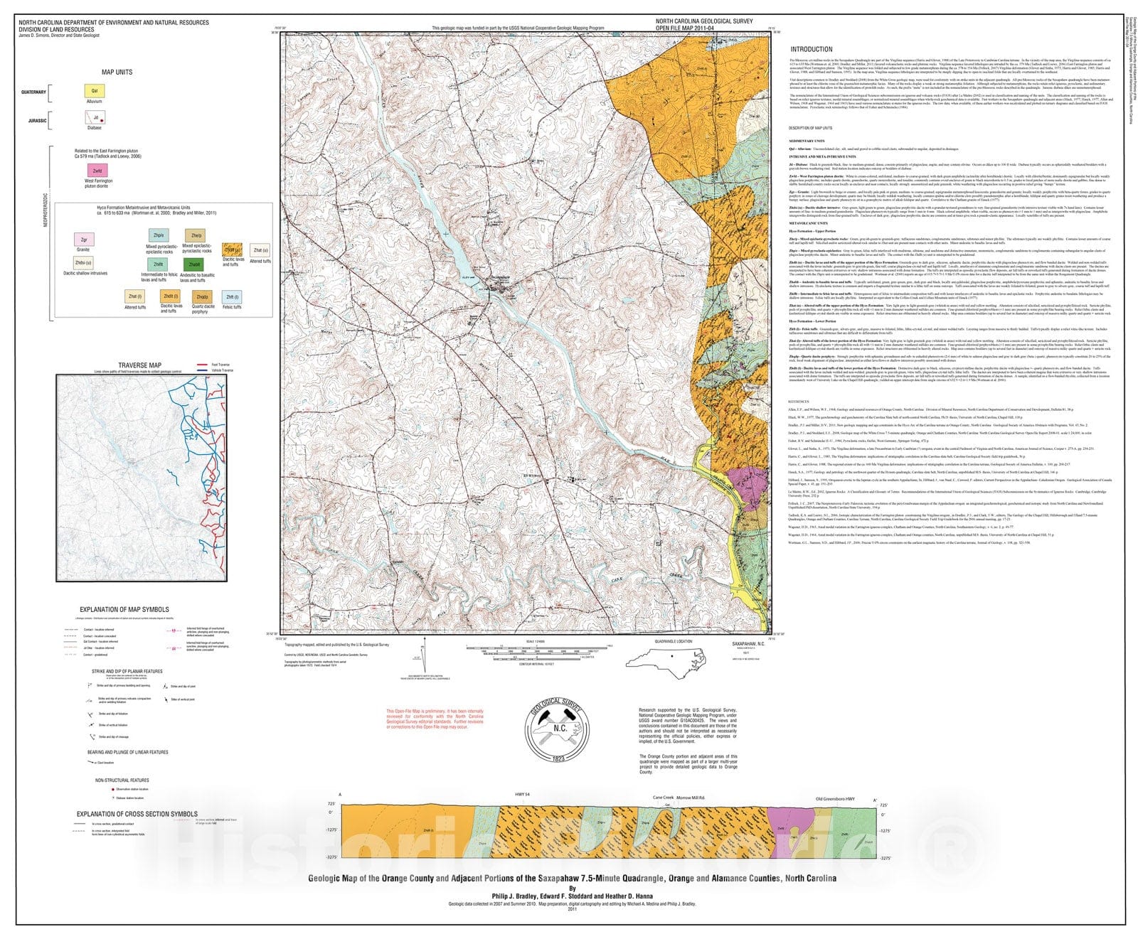 Map : Geologic map of the Orange County and adjacent portions of the Saxapahaw 7.5-minute quadrangle, Orange and Alamance Counties, North Carolina, 2011 Cartography Wall Art :