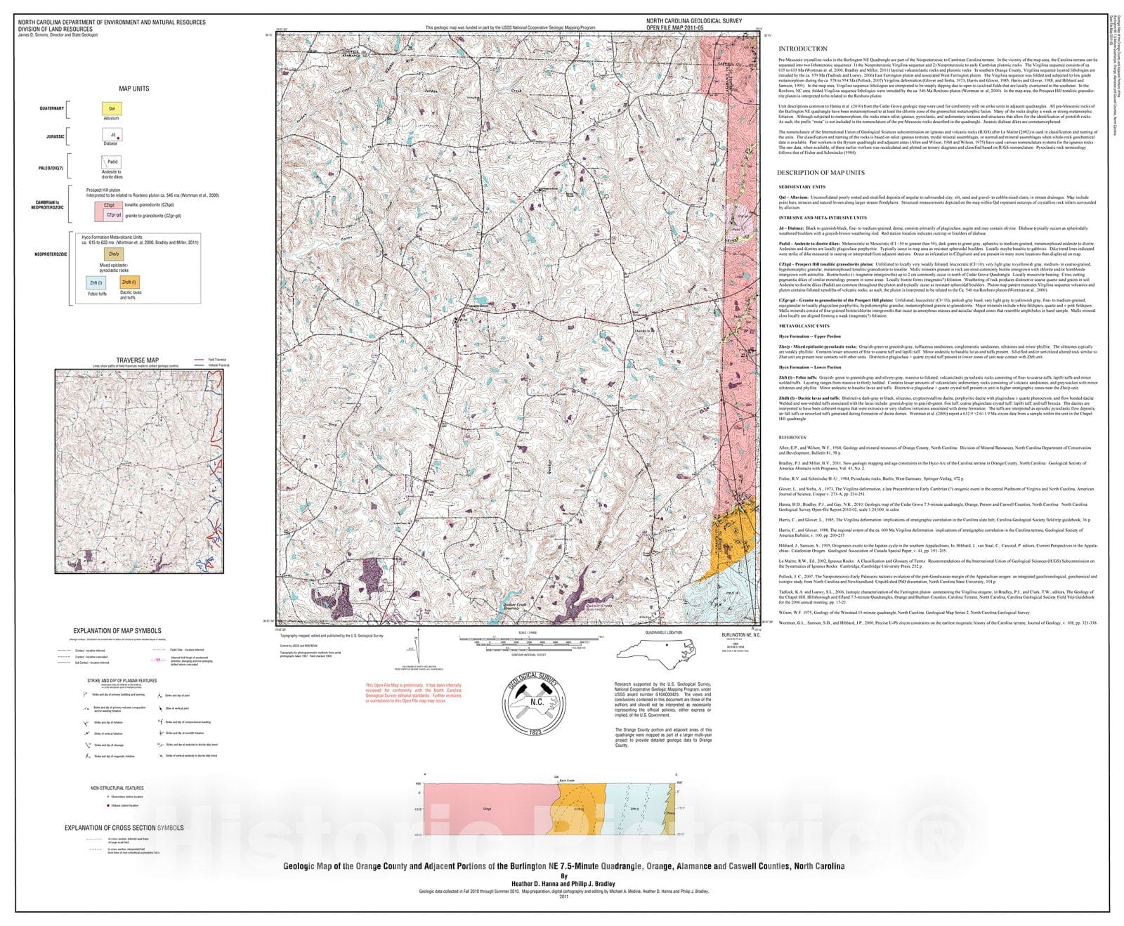 Map : Geologic map of the Orange County of the Burlington NE 7.5-minute quadrangle, Orange, Alamance and Caswell Counties, North Carolina, 2011 Cartography Wall Art :