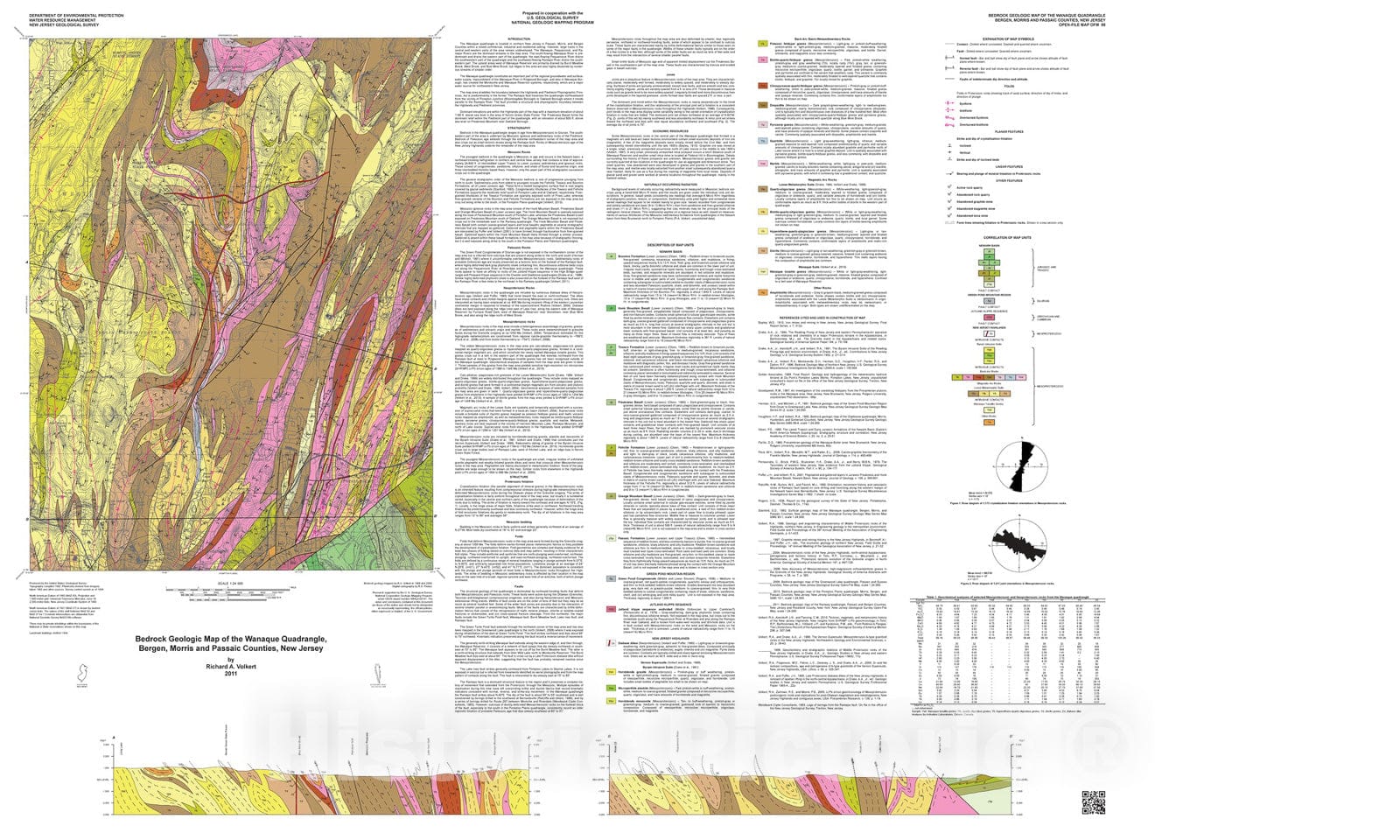 Map : Bedrock geologic map of the Wanaque quadrangle, Bergen, Morris, and Passaic counties, New Jersey, 2011 Cartography Wall Art :