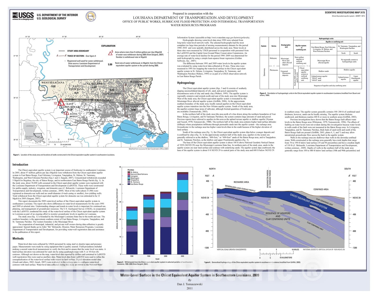 Map : Water-level surface in the Chicot equivalent aquifer system in southeastern Louisiana, 2009, 2011 Cartography Wall Art :