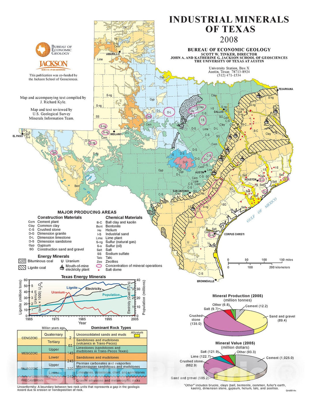 Map : Industrial Minerals of Texas, 2008 Cartography Wall Art :