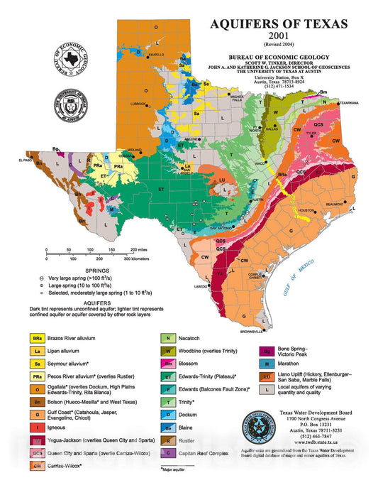 Map : Aquifers of Texas, 2001 Cartography Wall Art :
