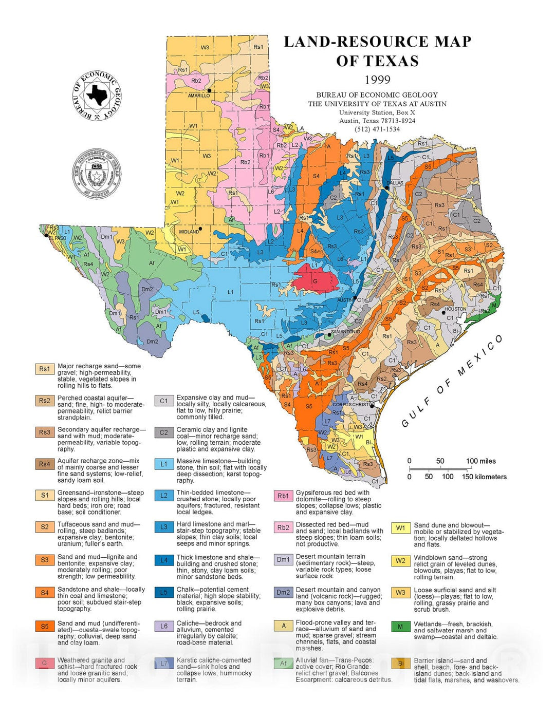 Map : Land-Resource Map of Texas, 1999 Cartography Wall Art :
