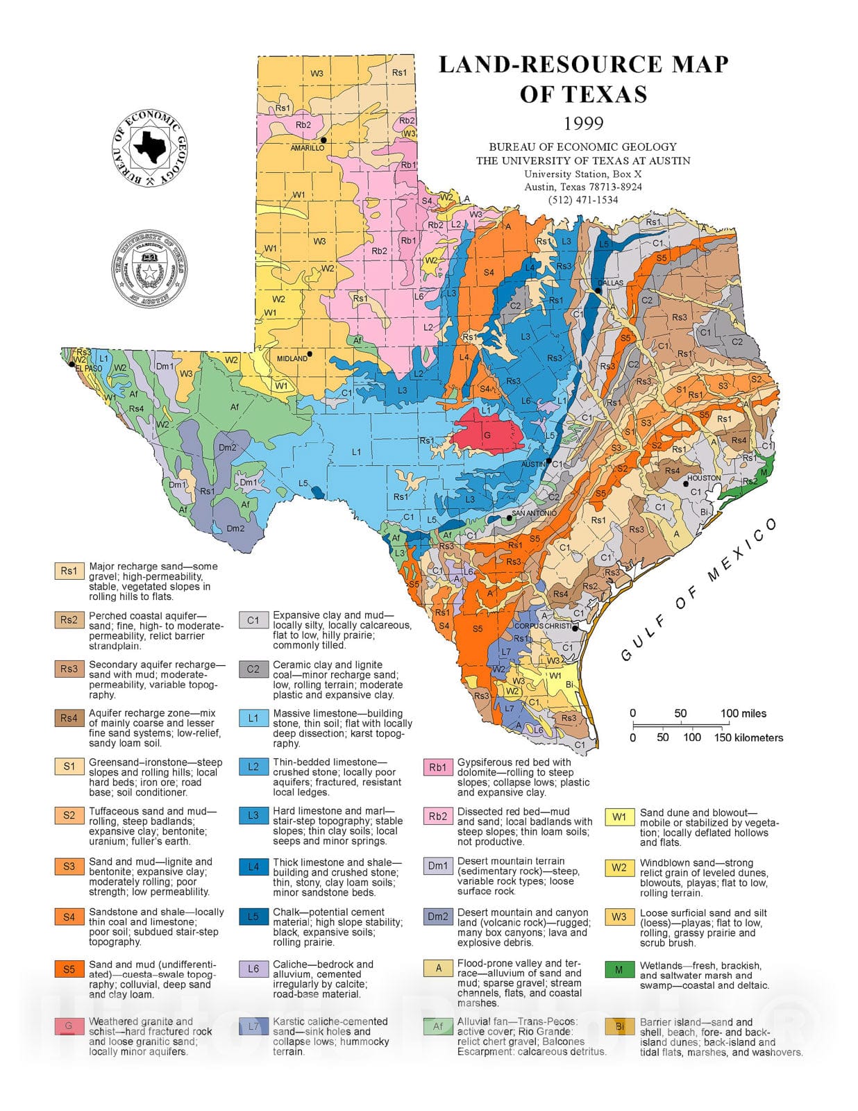 Map : Land-Resource Map of Texas, 1999 Cartography Wall Art :