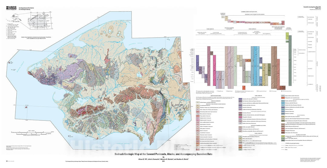 Map : Bedrock geologic map of the Seward Peninsula, Alaska, and accompanying conodont data, 2011 Cartography Wall Art :
